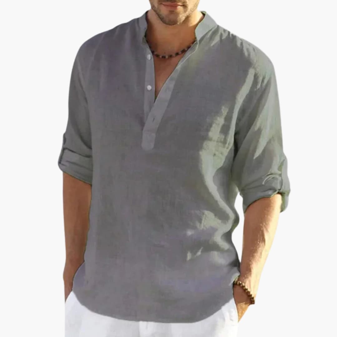 Men’s Long Sleeve Button-Down Shirt with Classic Collar – Plain Woven Dress Shirt