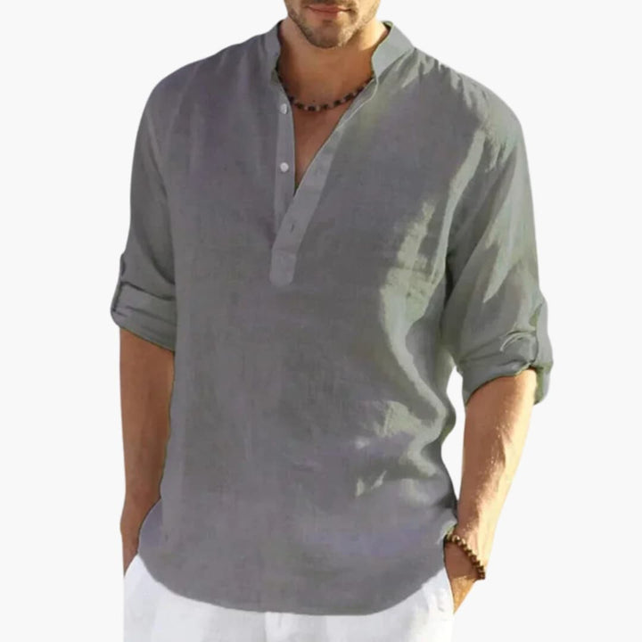 Men’s Long Sleeve Button-Down Shirt with Classic Collar – Plain Woven Dress Shirt