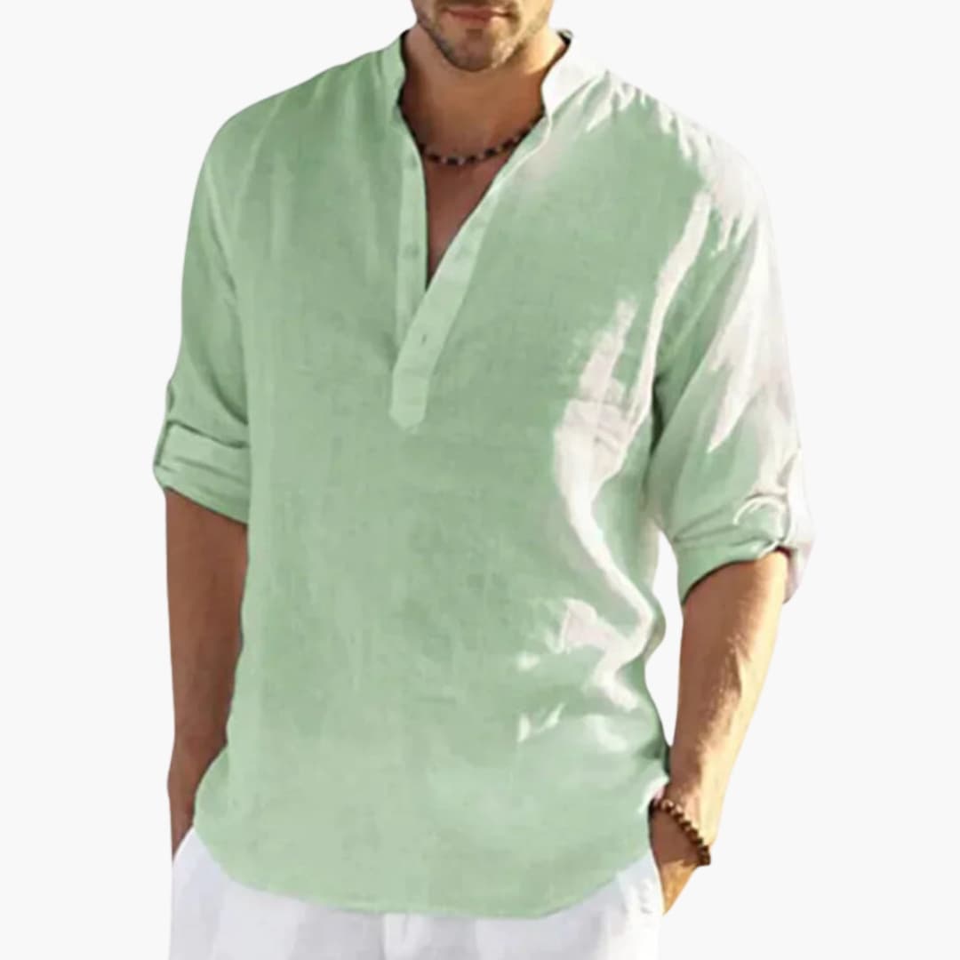 Men’s Long Sleeve Button-Down Shirt with Classic Collar – Plain Woven Dress Shirt