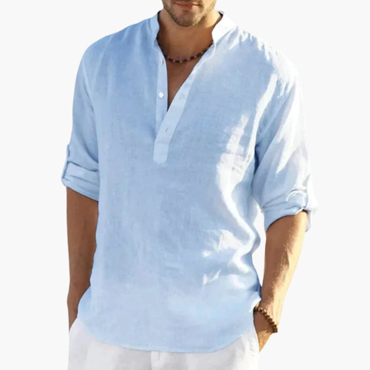 Men’s Long Sleeve Button-Down Shirt with Classic Collar – Plain Woven Dress Shirt