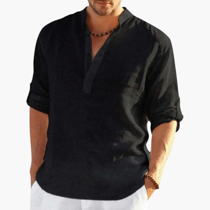 Men’s Long Sleeve Button-Down Shirt with Classic Collar – Plain Woven Dress Shirt
