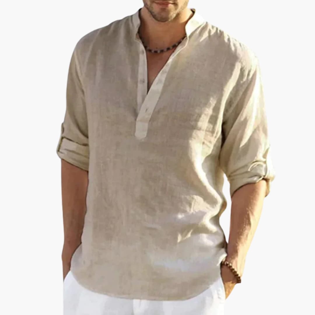 Men’s Long Sleeve Button-Down Shirt with Classic Collar – Plain Woven Dress Shirt