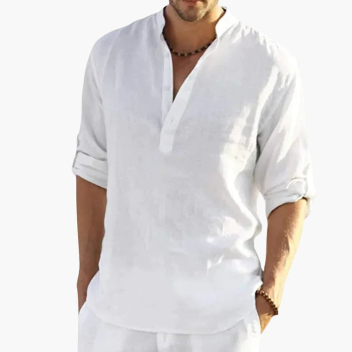 Men’s Long Sleeve Button-Down Shirt with Classic Collar – Plain Woven Dress Shirt