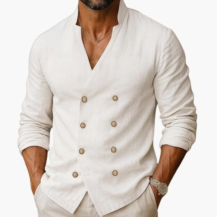 Men’s Long Sleeve Button-Down Shirt with Double Placket