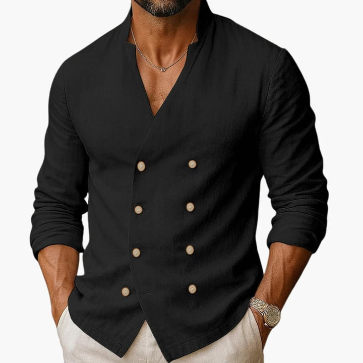 Men’s Long Sleeve Button-Down Shirt with Double Placket