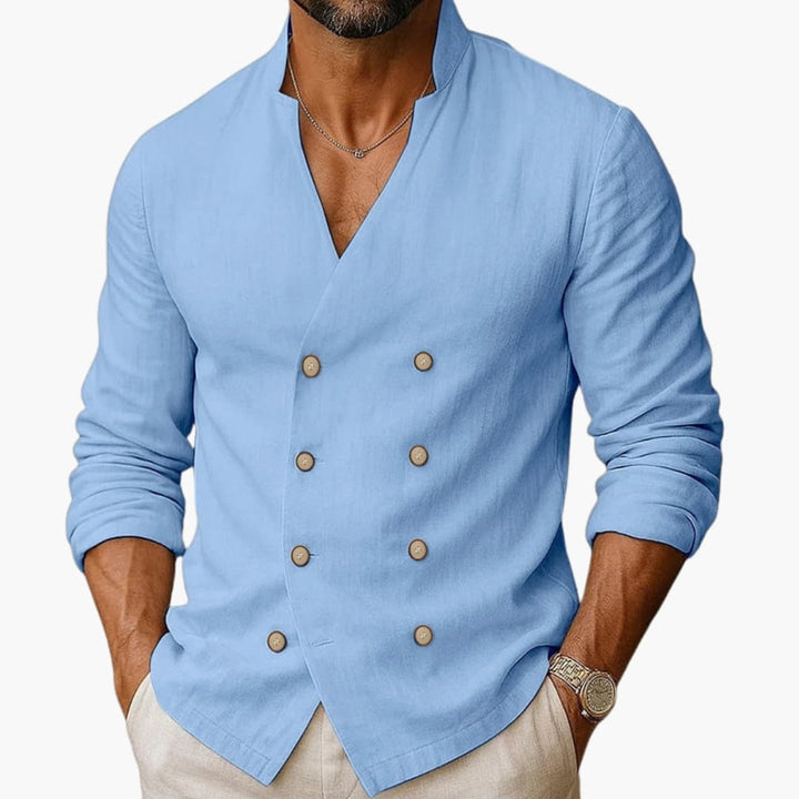 Men’s Long Sleeve Button-Down Shirt with Double Placket