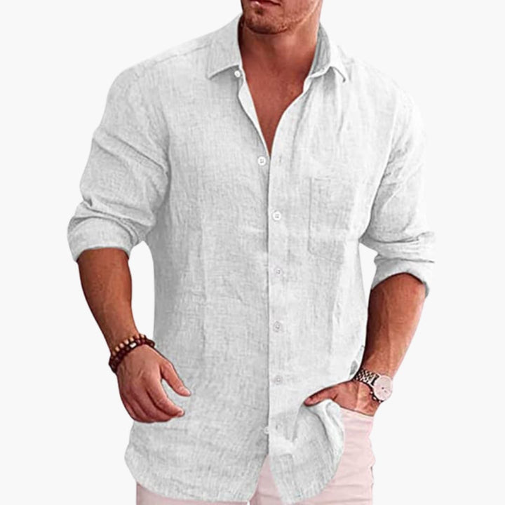 Men’s Long Sleeve Button-Down Shirt with Pointed Collar