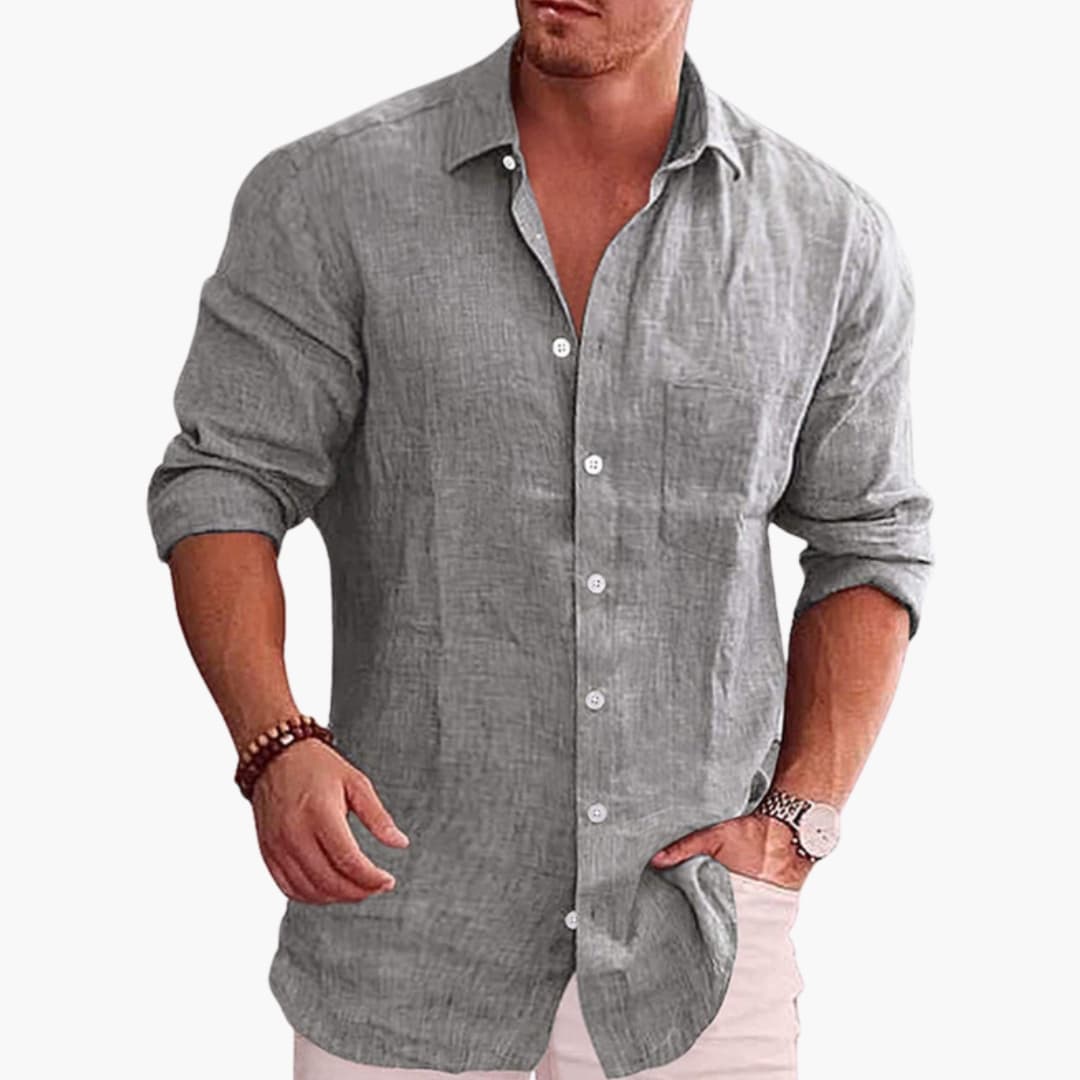 Men’s Long Sleeve Button-Down Shirt with Pointed Collar