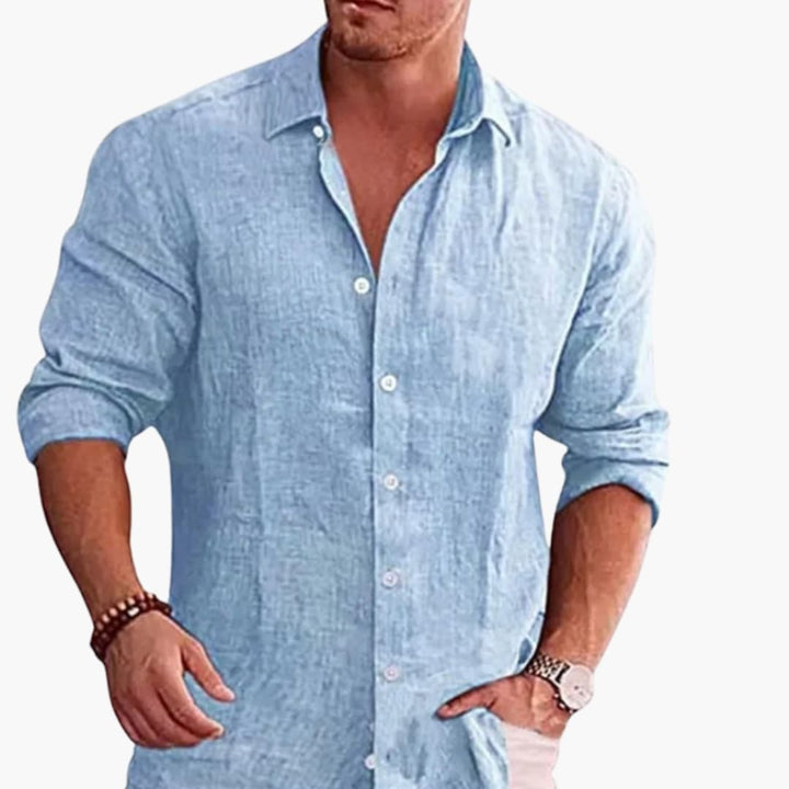 Men’s Long Sleeve Button-Down Shirt with Pointed Collar