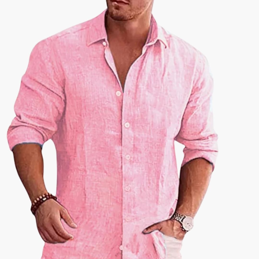 Men’s Long Sleeve Button-Down Shirt with Pointed Collar