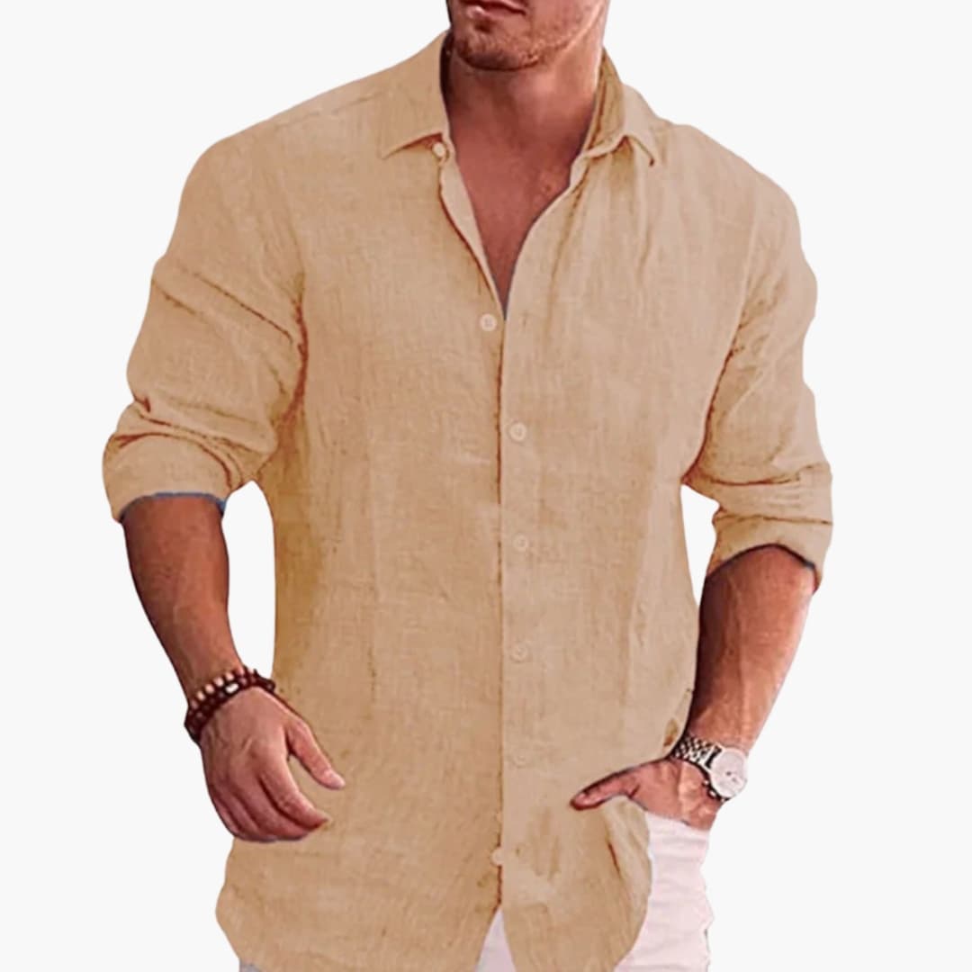 Men’s Long Sleeve Button-Down Shirt with Pointed Collar