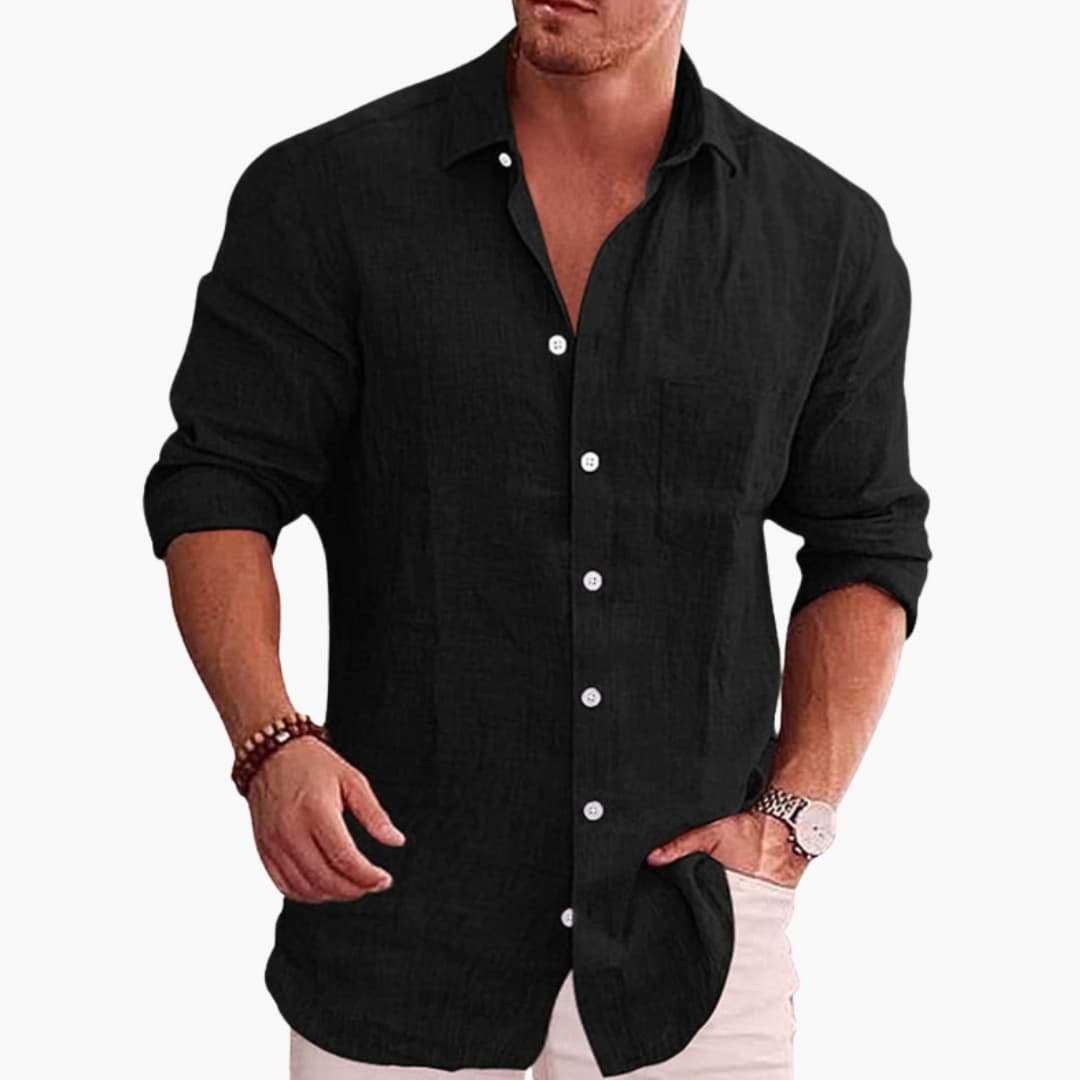 Men’s Long Sleeve Button-Down Shirt with Pointed Collar