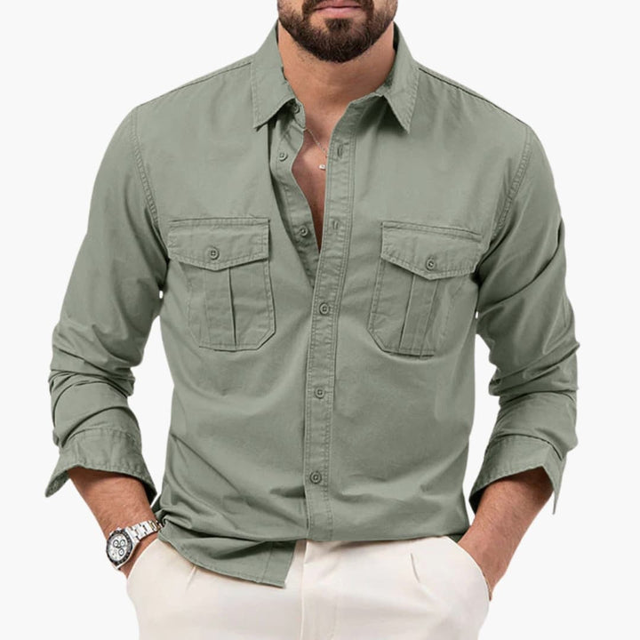 Men’s Long Sleeve Button-Down Shirt with Two Chest Pockets