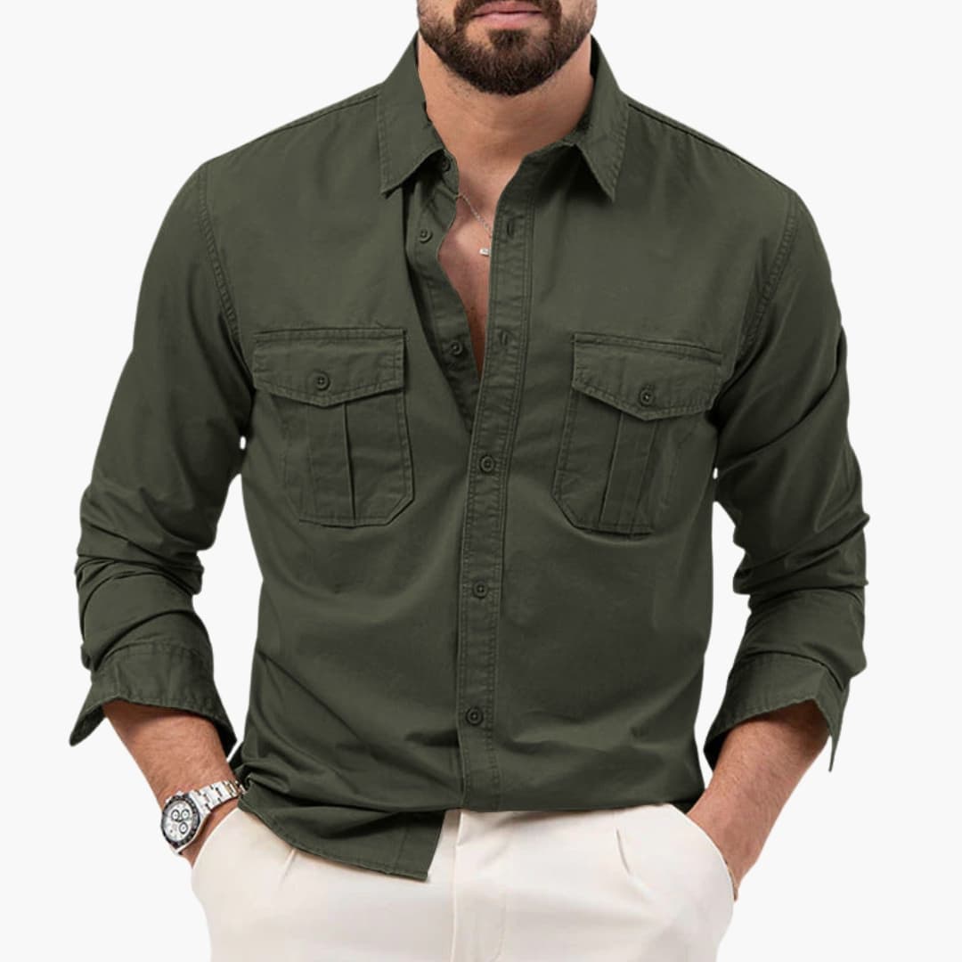 Men’s Long Sleeve Button-Down Shirt with Two Chest Pockets