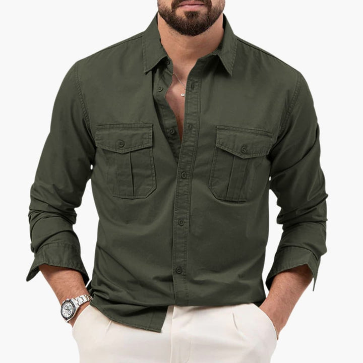 Men’s Long Sleeve Button-Down Shirt with Two Chest Pockets
