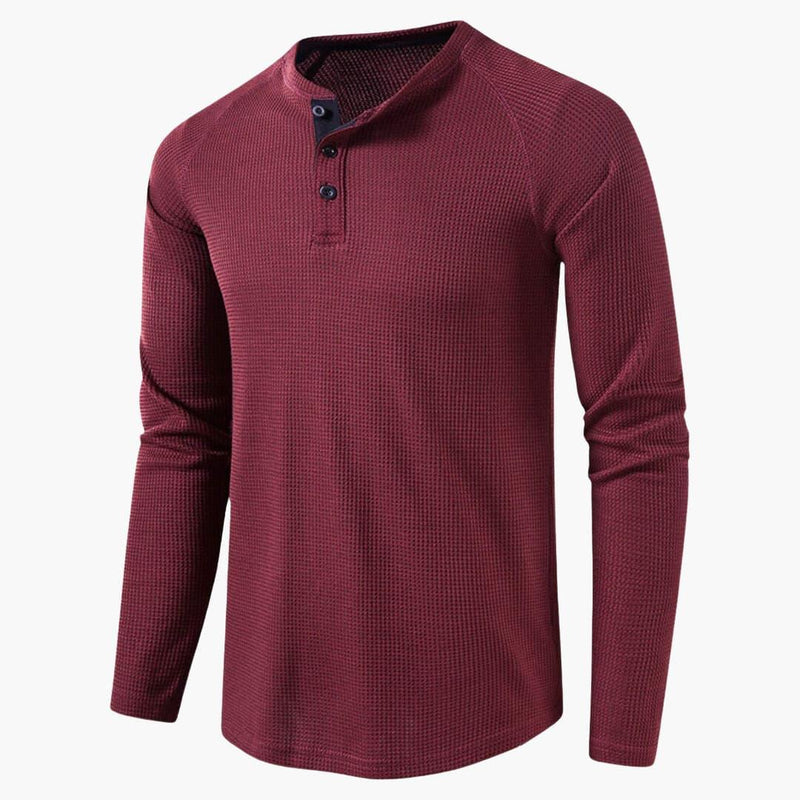 Men’s Long Sleeve Henley T-Shirt with Button Placket – Plain One-Piece Top