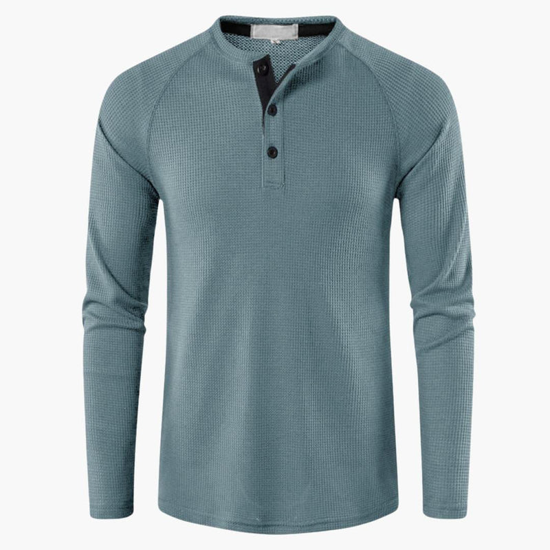 Men’s Long Sleeve Henley T-Shirt with Button Placket – Plain One-Piece Top