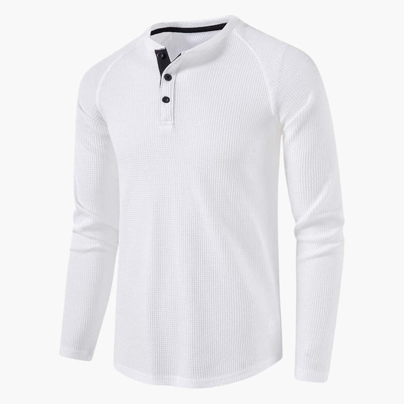 Men’s Long Sleeve Henley T-Shirt with Button Placket – Plain One-Piece Top