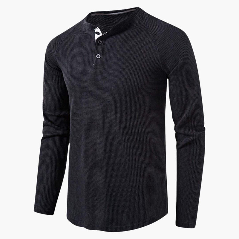Men’s Long Sleeve Henley T-Shirt with Button Placket – Plain One-Piece Top