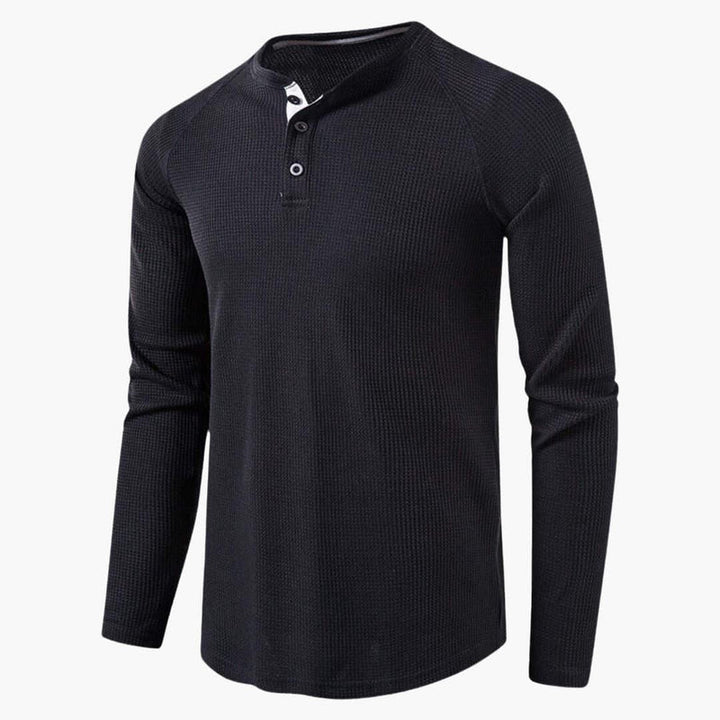 Men’s Long Sleeve Henley T-Shirt with Button Placket – Plain One-Piece Top