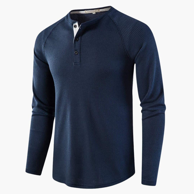 Men’s Long Sleeve Henley T-Shirt with Button Placket – Plain One-Piece Top