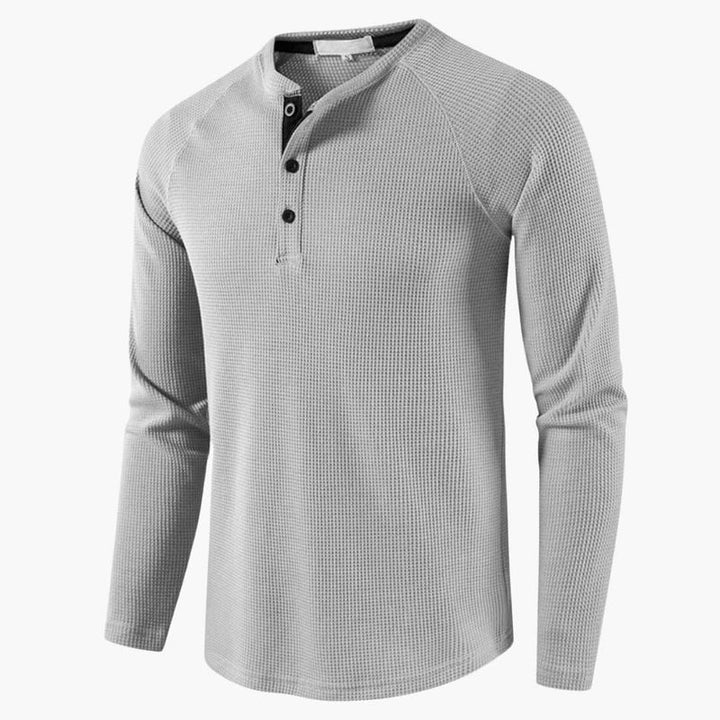 Men’s Long Sleeve Henley T-Shirt with Button Placket – Plain One-Piece Top
