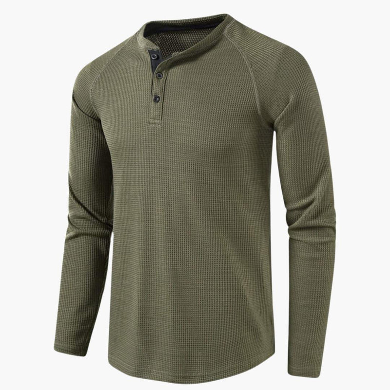 Men’s Long Sleeve Henley T-Shirt with Button Placket – Plain One-Piece Top