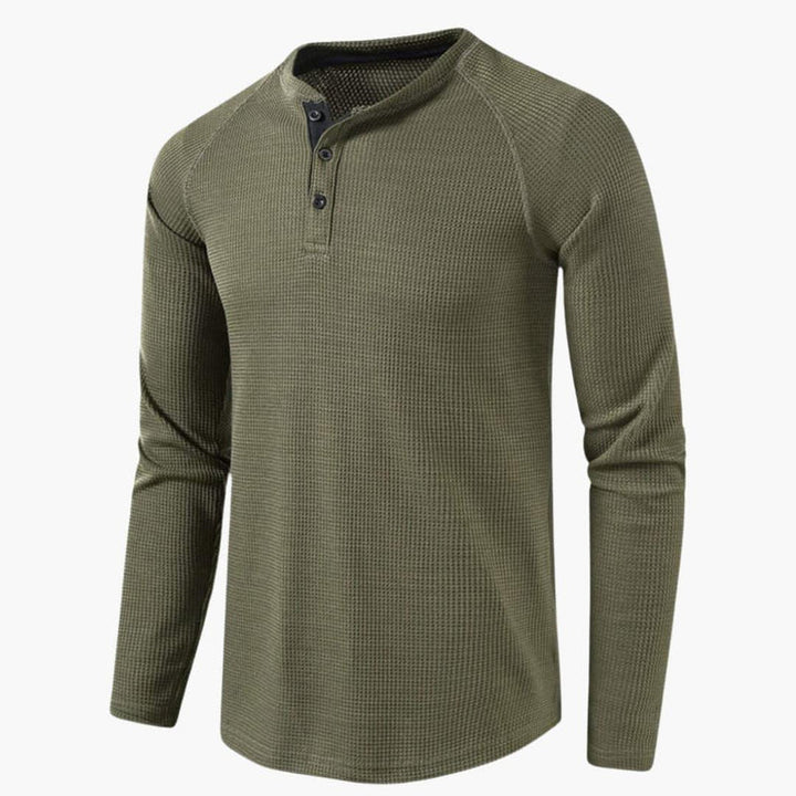 Men’s Long Sleeve Henley T-Shirt with Button Placket – Plain One-Piece Top