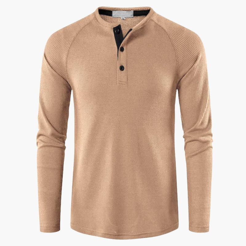 Men’s Long Sleeve Henley T-Shirt with Button Placket – Plain One-Piece Top
