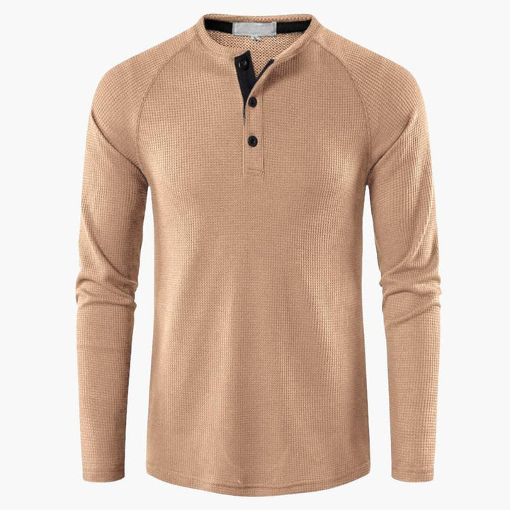 Men’s Long Sleeve Henley T-Shirt with Button Placket – Plain One-Piece Top