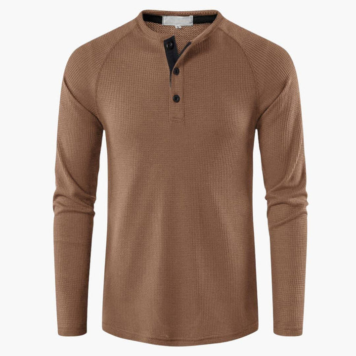 Men’s Long Sleeve Henley T-Shirt with Button Placket – Plain One-Piece Top