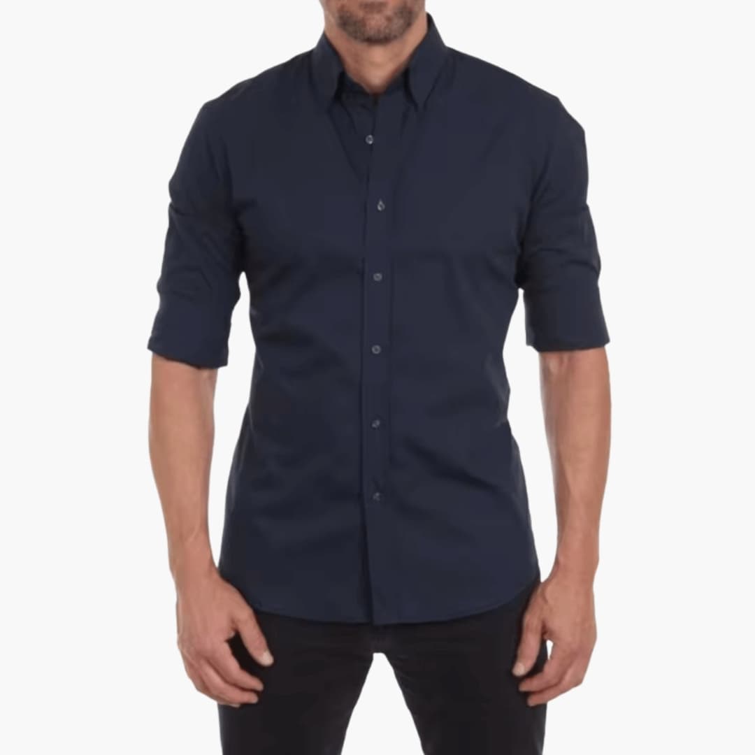 Men’s Long Sleeve Zip-Front Shirt with Collar