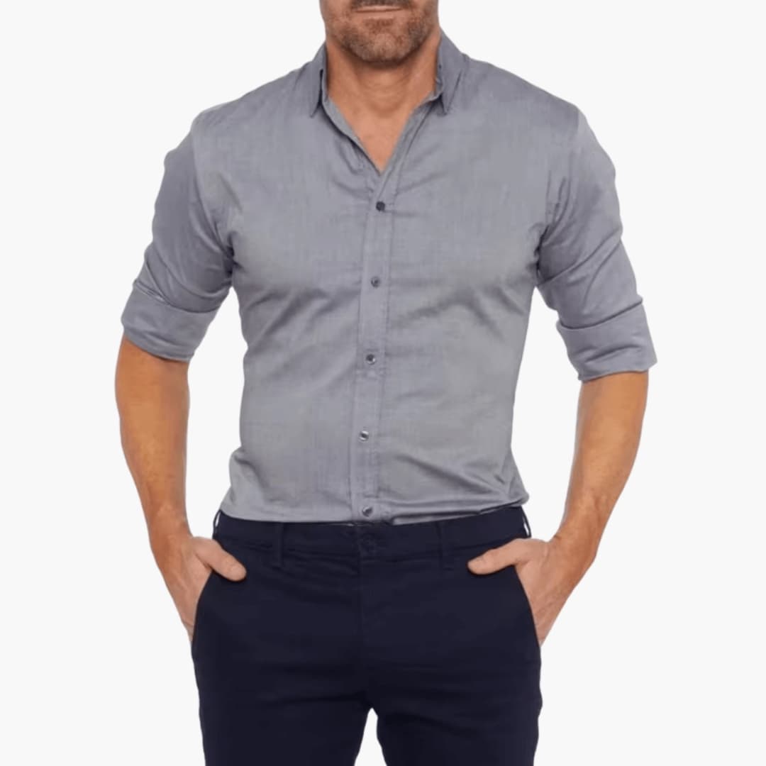 Men’s Long Sleeve Zip-Front Shirt with Collar