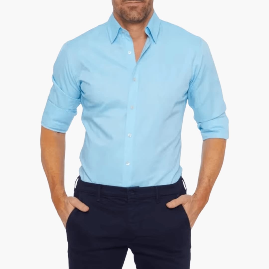 Men’s Long Sleeve Zip-Front Shirt with Collar
