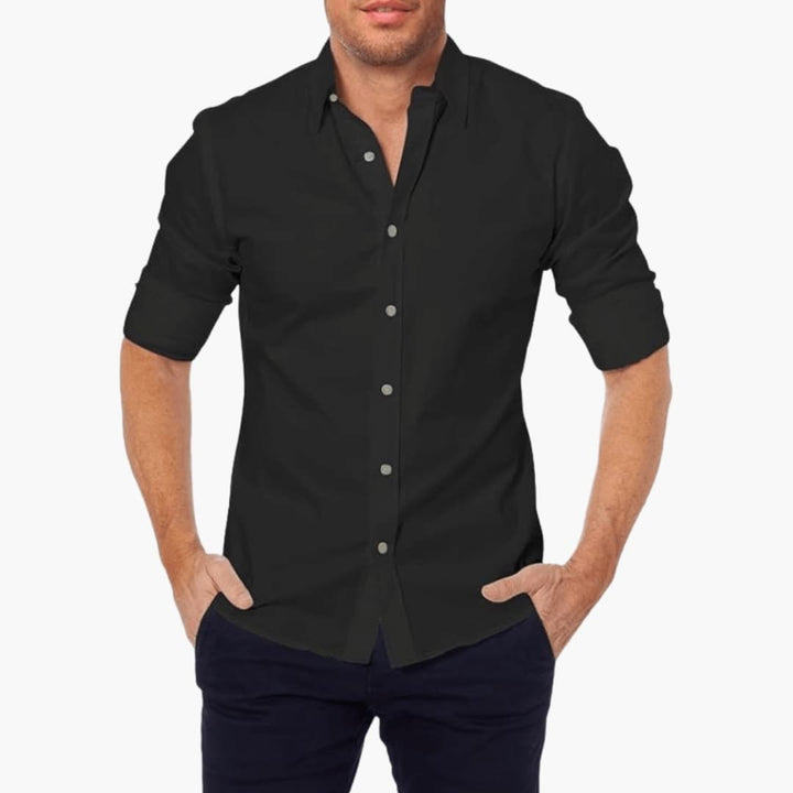 Men’s Long Sleeve Zip-Front Shirt with Collar