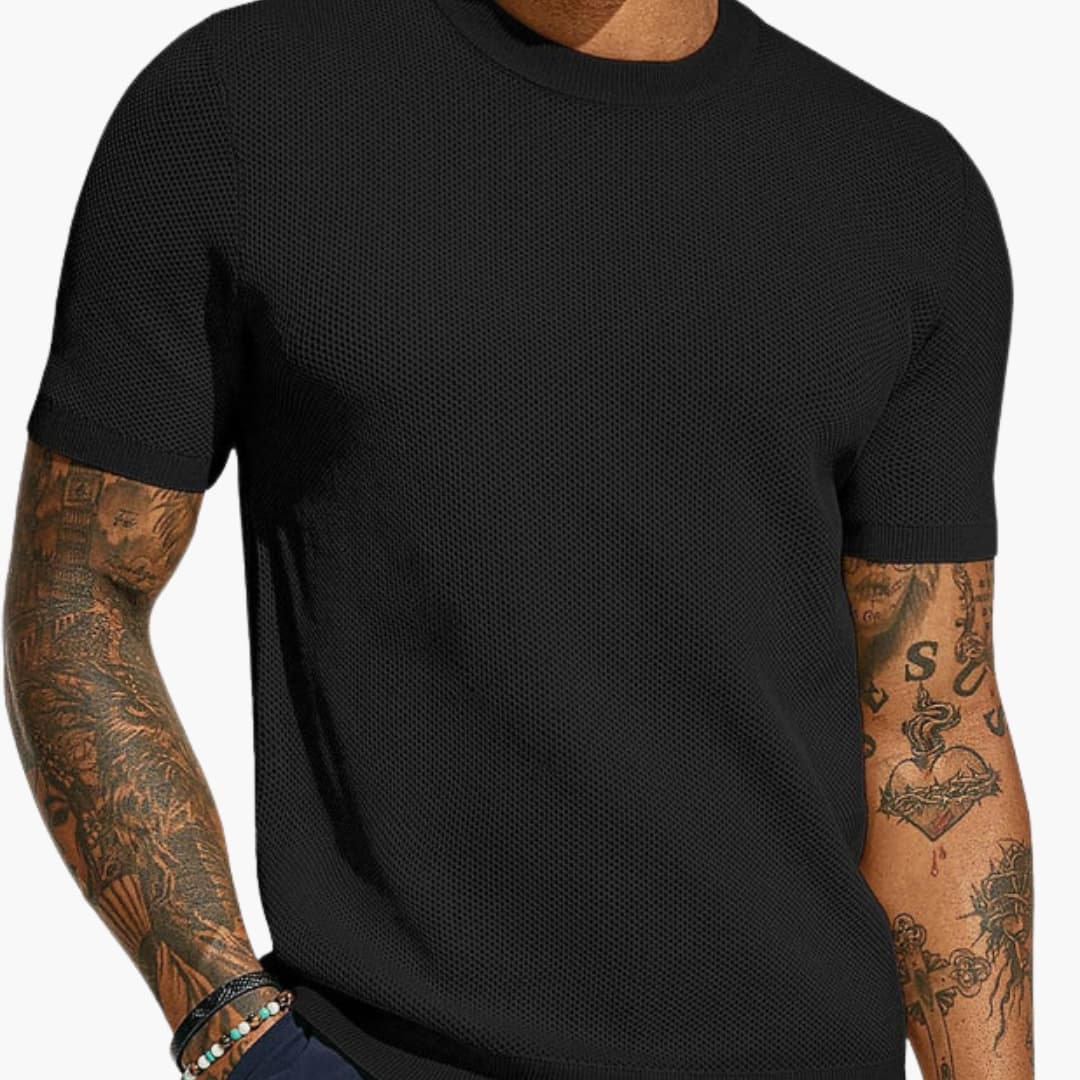 Men’s Perforated Mesh Crew Neck Short Sleeve T-Shirt