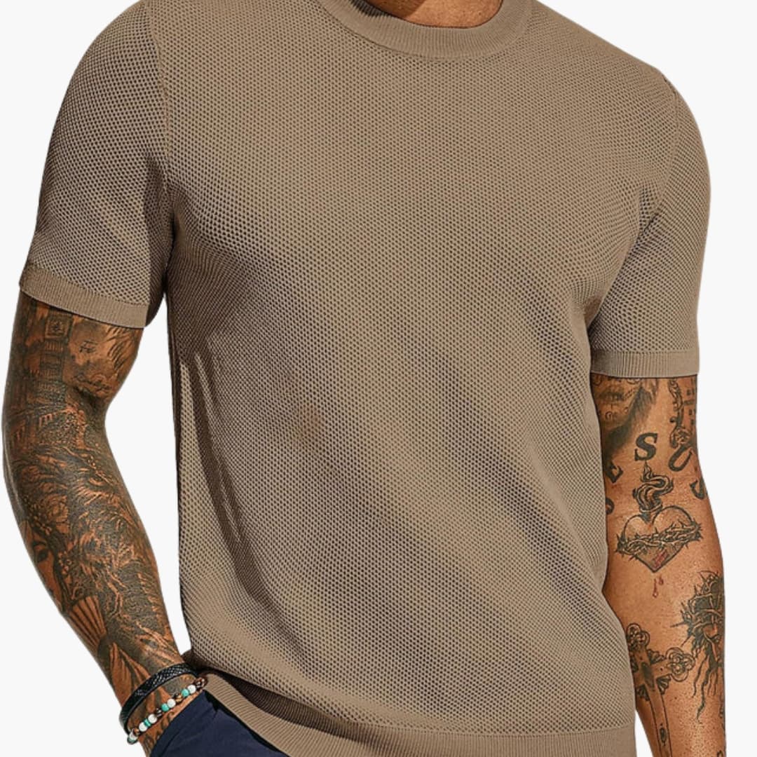 Men’s Perforated Mesh Crew Neck Short Sleeve T-Shirt