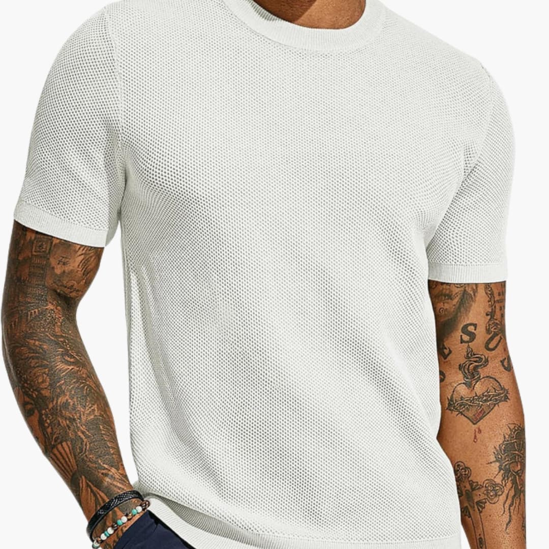 Men’s Perforated Mesh Crew Neck Short Sleeve T-Shirt