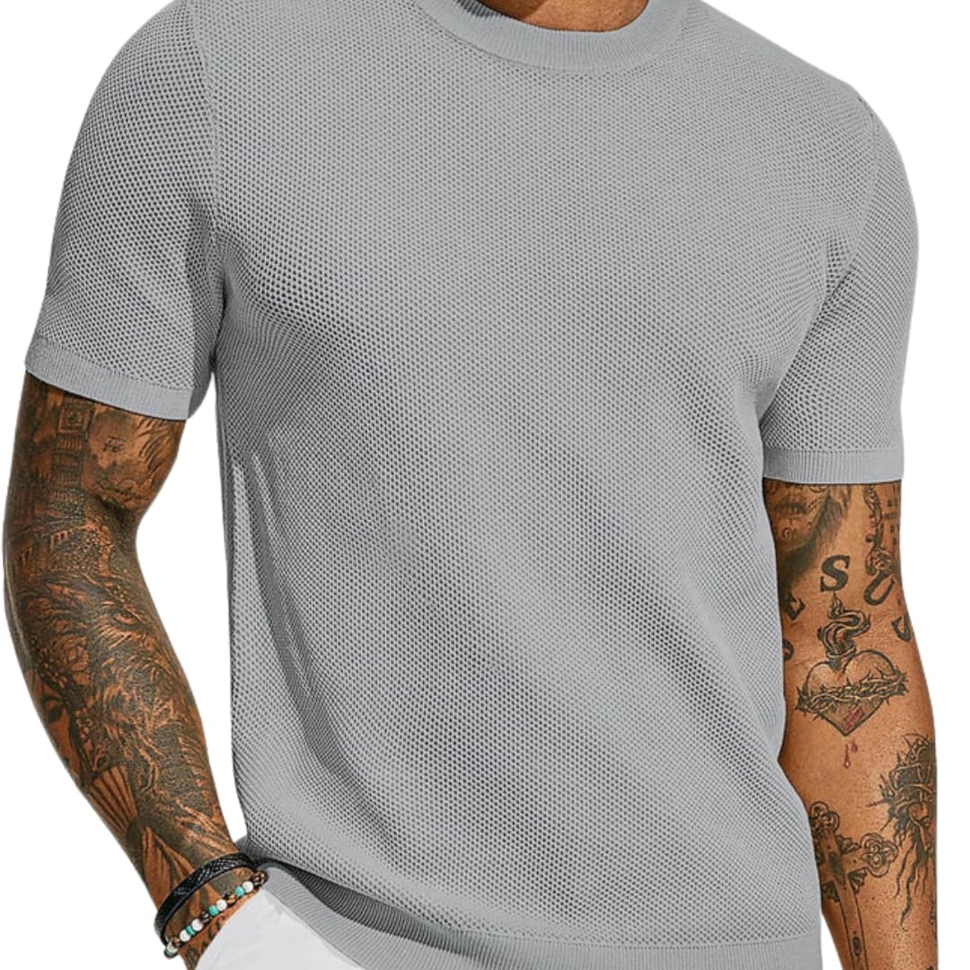 Men’s Perforated Mesh Crew Neck Short Sleeve T-Shirt
