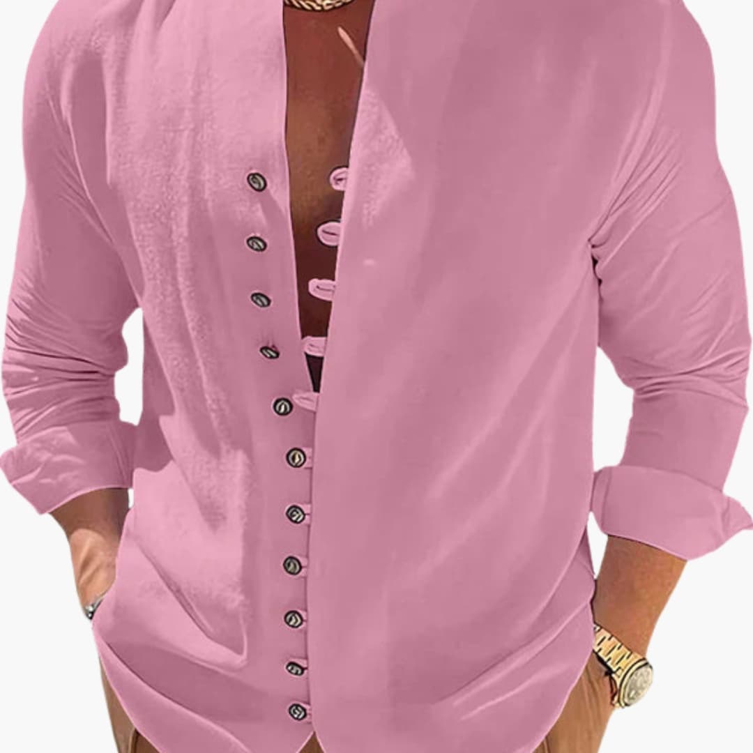 Men’s Plain Button-Down Shirt with Collar