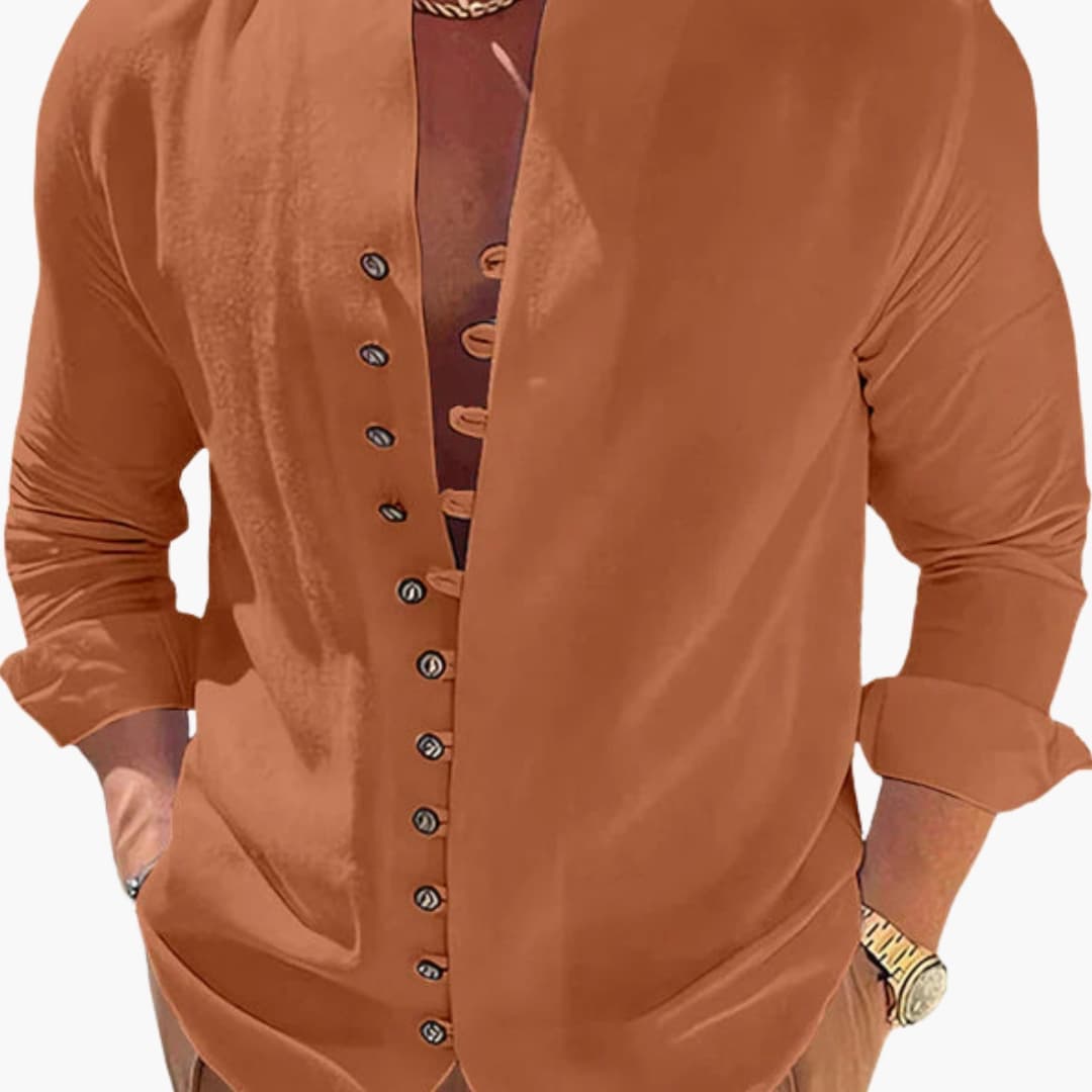 Men’s Plain Button-Down Shirt with Collar