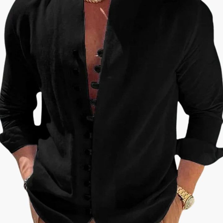 Men’s Plain Button-Down Shirt with Collar