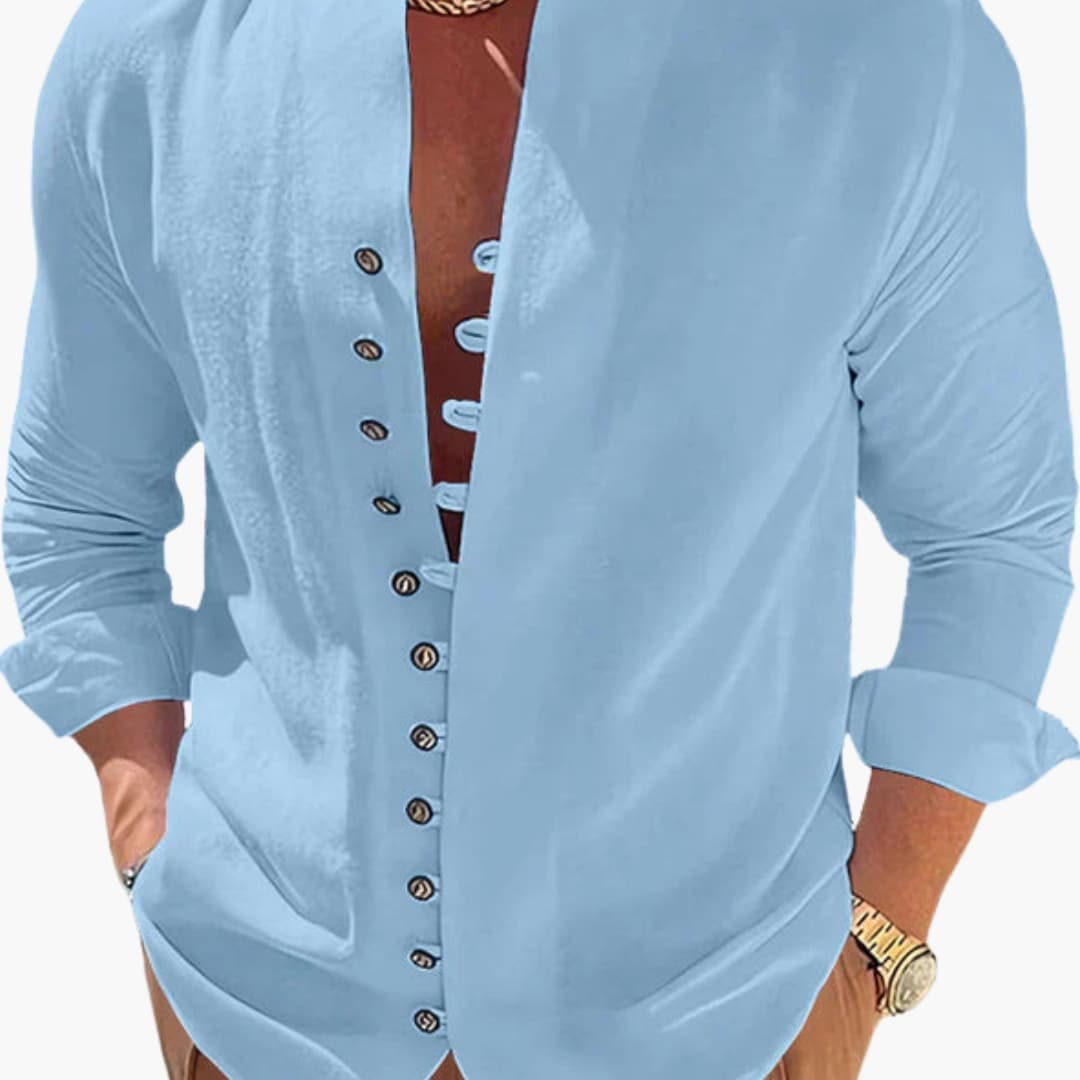 Men’s Plain Button-Down Shirt with Collar