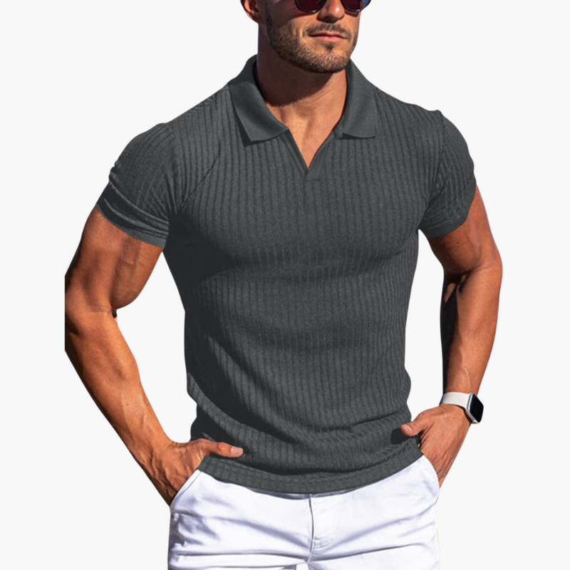 Men’s Ribbed Short Sleeve Polo Shirt with Collar
