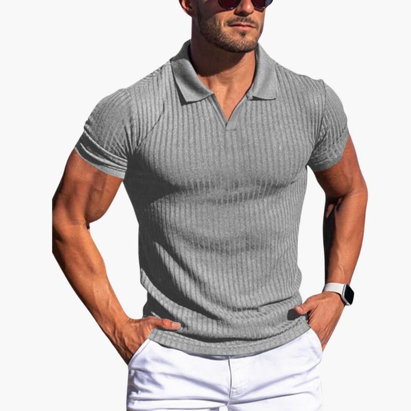 Men’s Ribbed Short Sleeve Polo Shirt with Collar