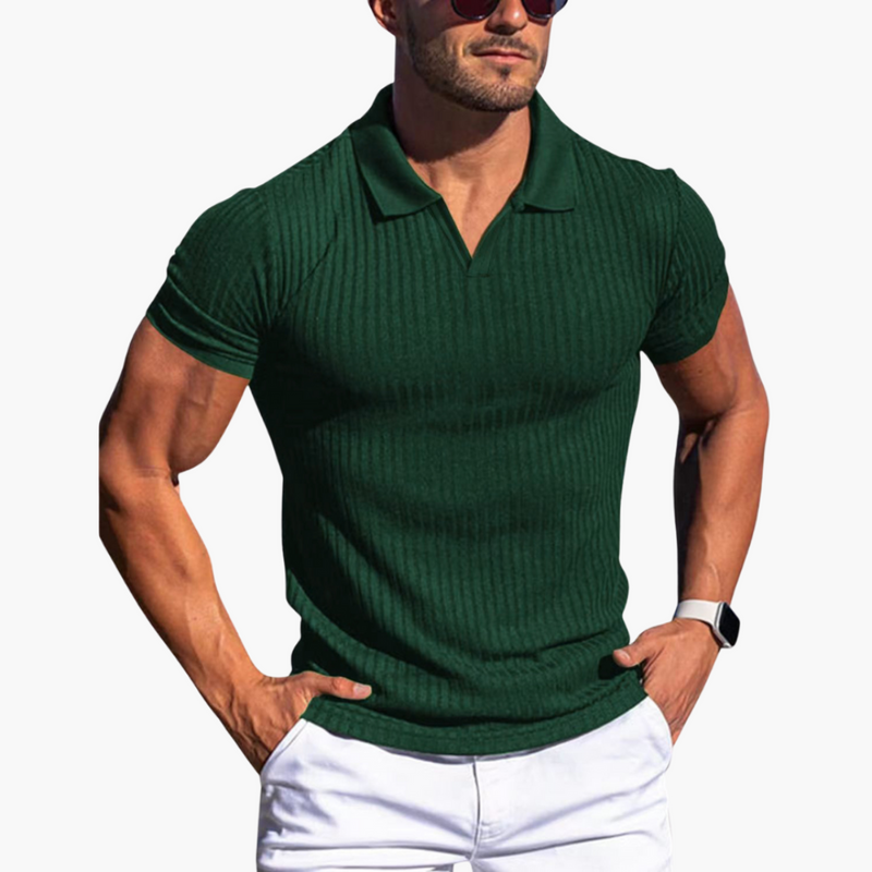 Men’s Ribbed Short Sleeve Polo Shirt with Collar