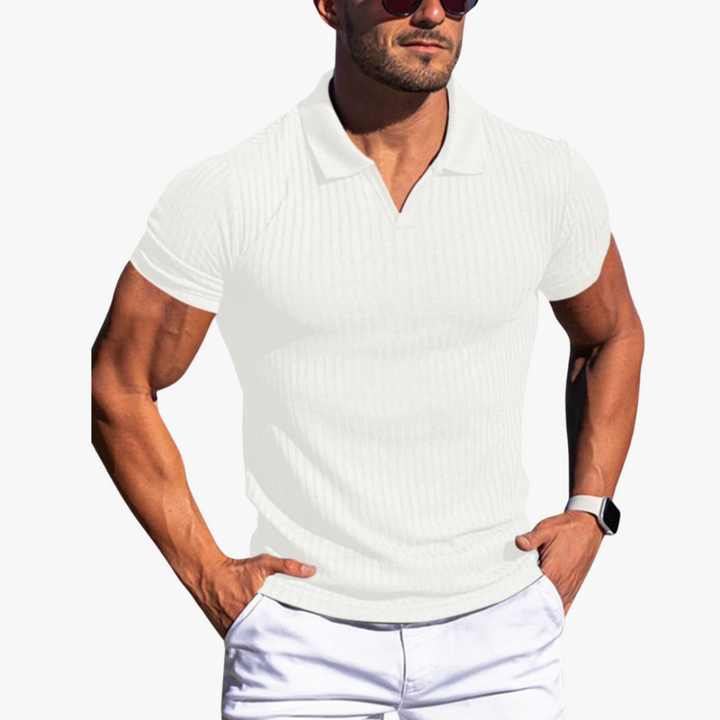 Men’s Ribbed Short Sleeve Polo Shirt with Collar