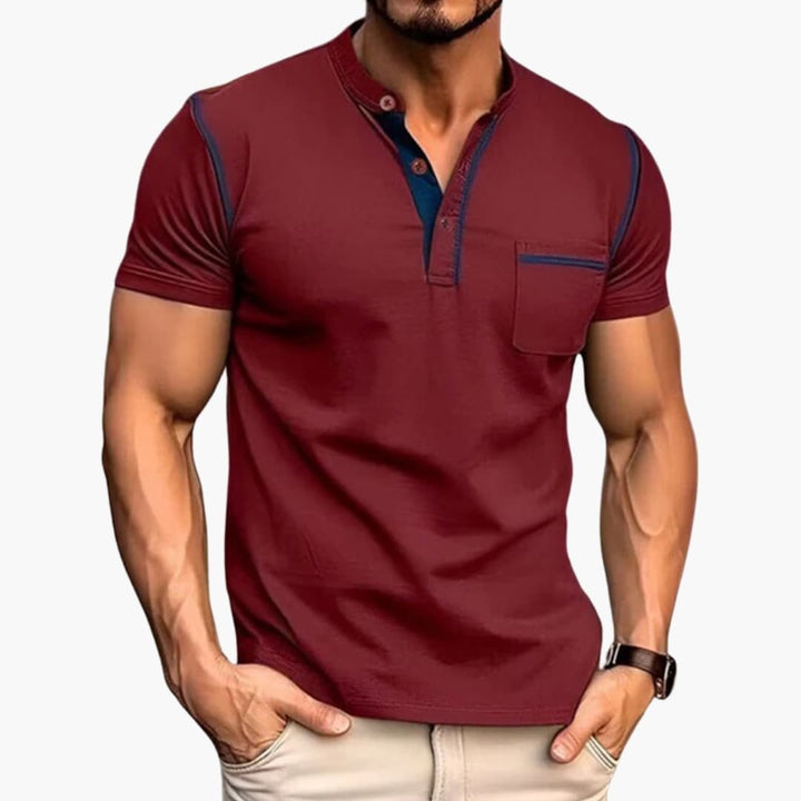 Men’s Short Sleeve Henley T-Shirt with Chest Pocket – Button Neck Top