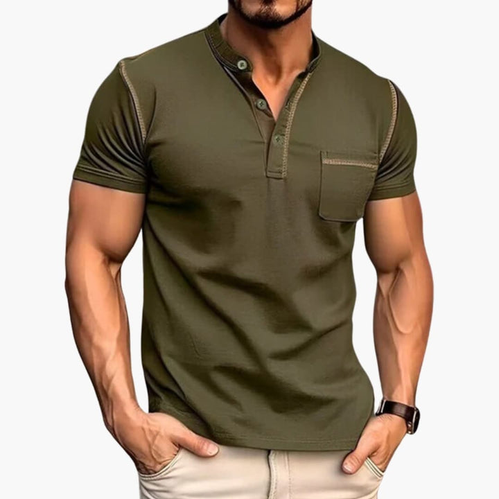 Men’s Short Sleeve Henley T-Shirt with Chest Pocket – Button Neck Top
