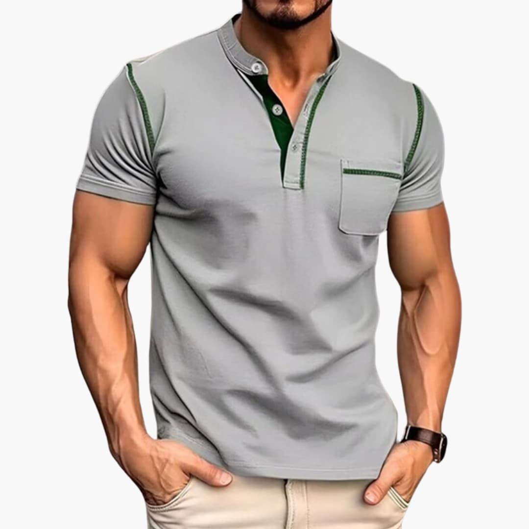 Men’s Short Sleeve Henley T-Shirt with Chest Pocket – Button Neck Top